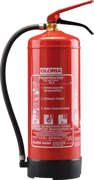 Produktbild Gloria Pulverfeuerlöscher PD 6 G A 6 kg mit Dauerdruck Brandklasse A 34 A 233 B C mit Wandhalter (A, B, C)