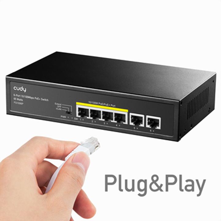 Actual product image Cudy FS1006P network switch Fast Ethernet (10/100) Power over Ethernet (PoE) Black (6 Ports)