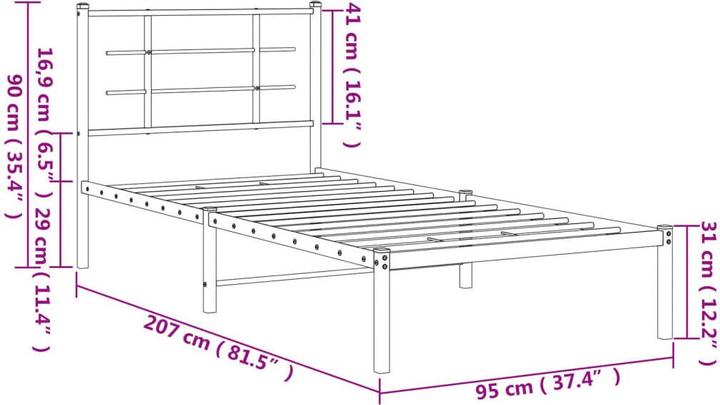 Produktbild VidaXL Bettgestell mit Kopfteil (90 x 200 cm)