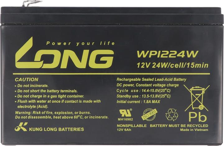 Produktbild Kung Long WP1224W Hochstrom F2 Blei-Vlies-Akku, 12Volt, 6Ah mit 6,3mm Faston Anschluss (12 V, 6 Ah)
