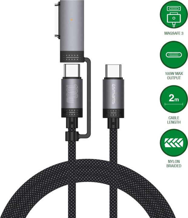 Image du produit 4smarts MagSafe 3 Adapter + USB-C Kabel (2 m, USB 3.2 Gen 1, 100 W)