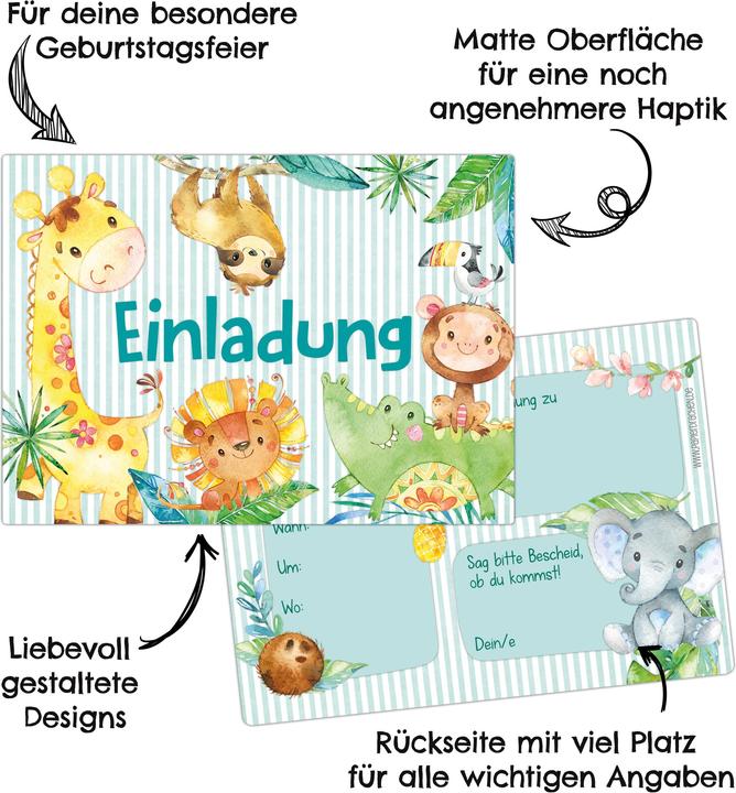 Immagine prodotto Papierdrachen 12 Biglietti d'invito di compleanno - Animali dell'Africa (12 pz.)