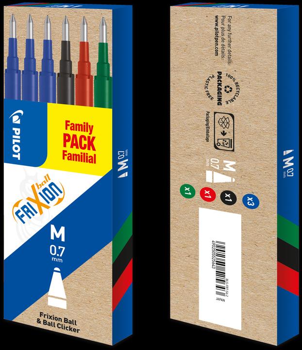 Produktbild Pilot FriXion Refill Set à 6 standard schw./blau/rot/grün (Ersatzmine, Mehrfarbig, 0.70 mm)