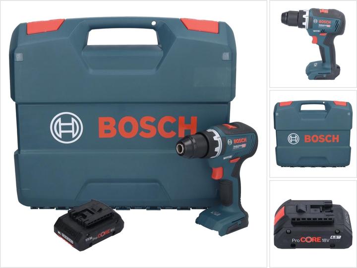 1x Bosch GSR 18V-55 Professional cordless drill driver, 1x Bosch GBA 18 V 4.0 Ah ProCORE slide-in battery, 1x Bosch L-Case, without charger