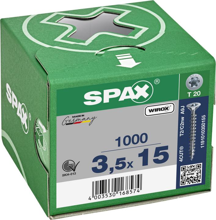 Produktbild Spax Schraube R 88091 Senkkopf/T-STAR 3,5 x 15/11-T20 Stahl WIROX (1000 Schrauben pro Stück)