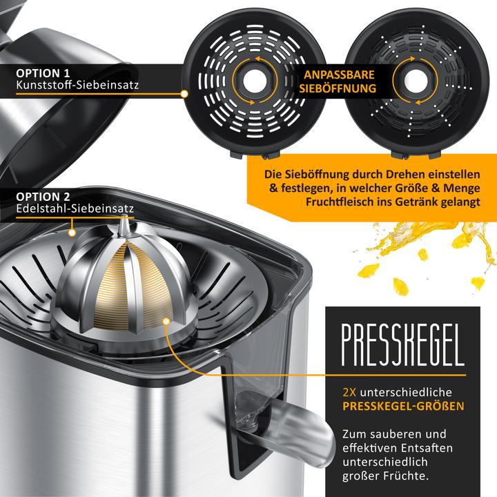Produktbild Arendo Automatische Edelstahl Zitruspresse, Hebelarm, BPA-frei Orangenpresse Limettenpresse Entsafter 1000W