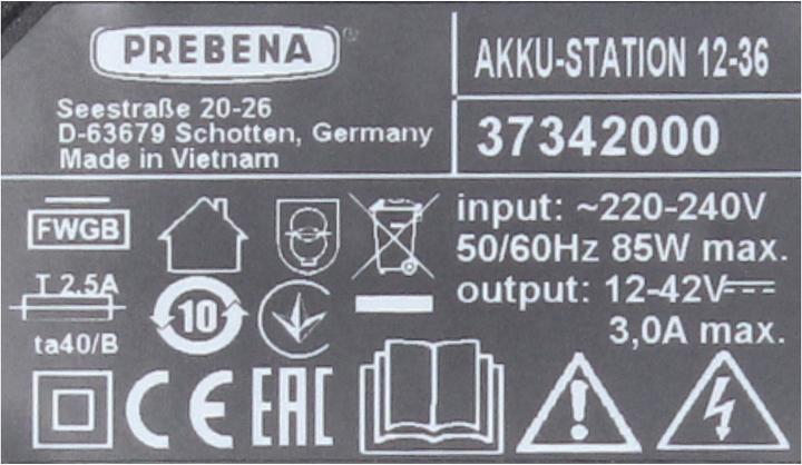 Image du produit Prebena Station d'accueil 12-36 Chargeur rapide 12 - 36 Volts AIR COOLED CAS System (18 V)