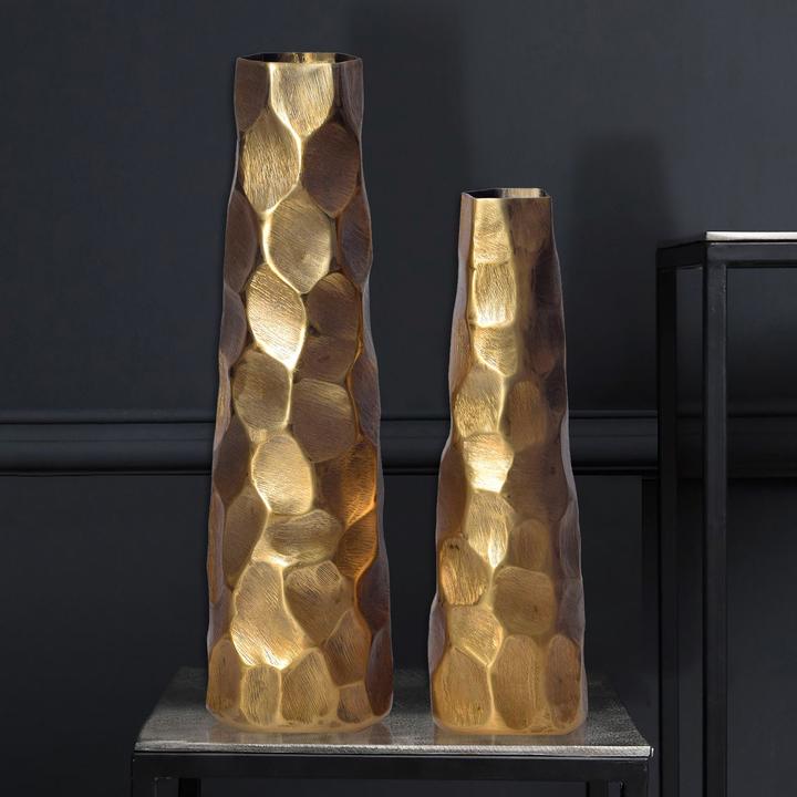 Actual product image FineBuy Vase 2er Set Blumenvase Aluminium Tischvase Hammerschlag Dekovase Modern (2 x)