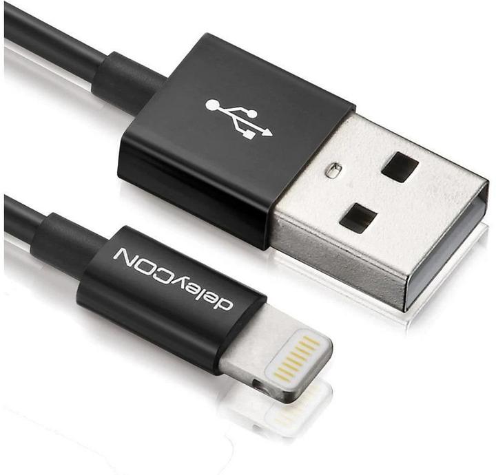 Actual product image deleyCON Lightning USB cable 2m, black (2 m, USB 2.0)