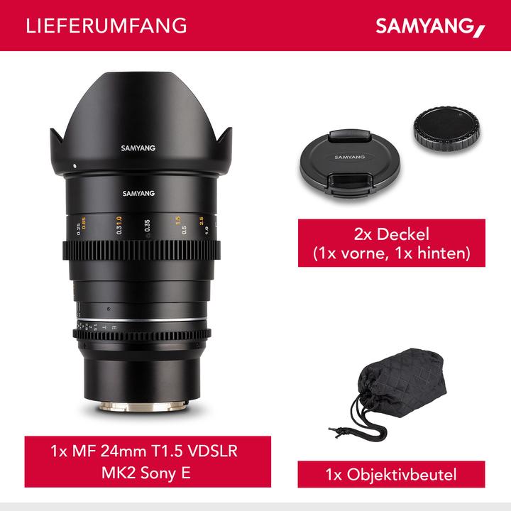 Image du produit Samyang MF 24mm T1,5 VDSLR MK2 Sony E (Sony E, Micro Four Thirds, APS-C / DX, Plein format)