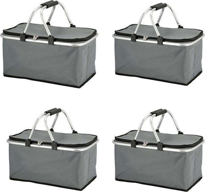Novaliv 4x Einkaufskorb faltbar mit Kühlfunktion 30 Liter GRAU Isolierkorb mit gepolsterten Tragegri