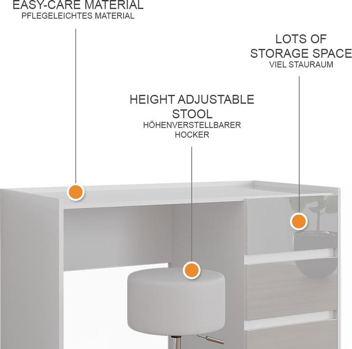 Produktbild Vicco Schminktisch Marla, Weiss Hochglanz, 120 cm mit Hocker (120 x 60 x 79 cm)