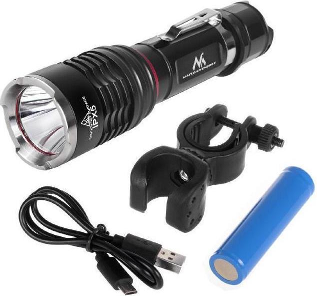 Image du produit Maclean MCE220 MCE220 LED Cree 800 lumens lampe de poche + chargeur + support vélo (10 cm, 800 lm)