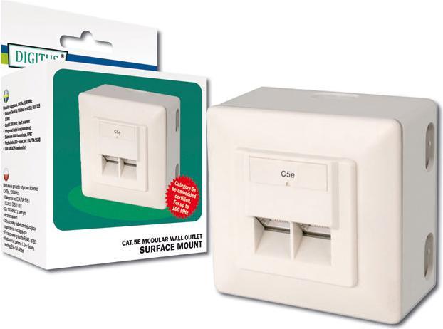Produktbild Digitus CAT 5e Modulare Anschlussdose geschirmt 2x RJ45 8P8C LSA Farbe Reinweiss Aufputz