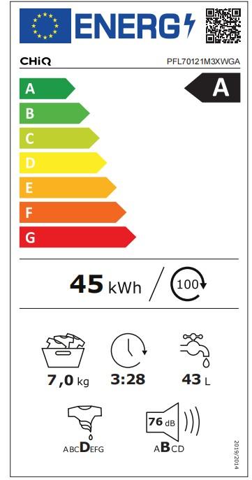 Energie-Label CHiQ Waschmaschine PFL70121M3XWGA 7kg/1200Umin wh A (7 kg, Links)