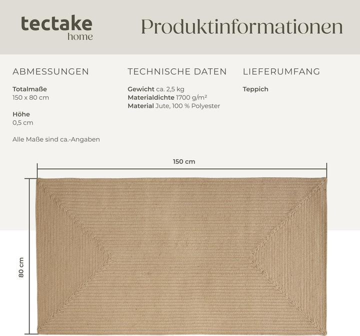 Immagine prodotto tectake Tappeto intrecciato Vibe in juta, stile boho-chic (150 x 80 x 0,5 cm)