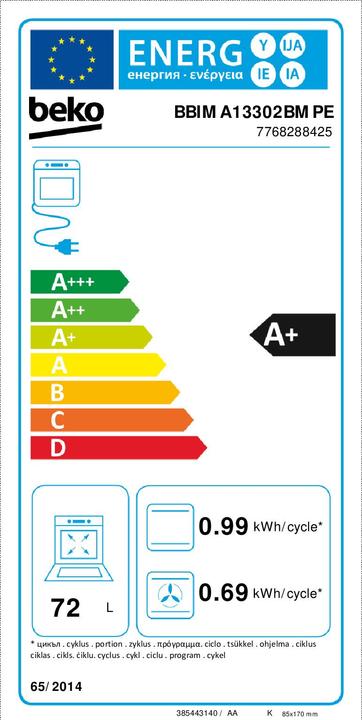 Energie-Label Beko BBIMA13302BMPE Elektrischer Multifunktionsbackofen für den Einbau