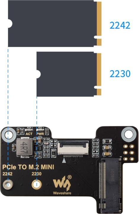 Actual product image WaveShare PCIe to M.2 Mini SSD Adapter for Raspberry Pi5