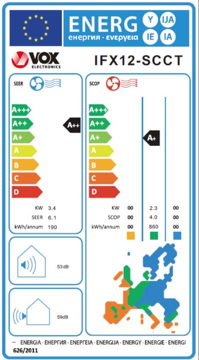 Energie-Label Vox AirCon IFX12-SCCT (12000 BTU/h)