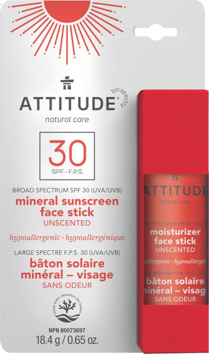Produktbild Attitude Sonnenschutz Gesichtsstick unparfümiert (Sonnenstick, Sonnencreme Gesicht, SPF 30)