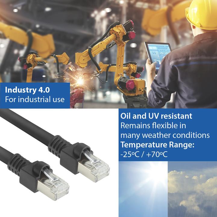 Actual product image Black 7 meters S/FTPCat.7 raw cable PUR flex patch cable snagless with RJ45 connectors (CAT6A (S/FTP, CAT7, 7 m)