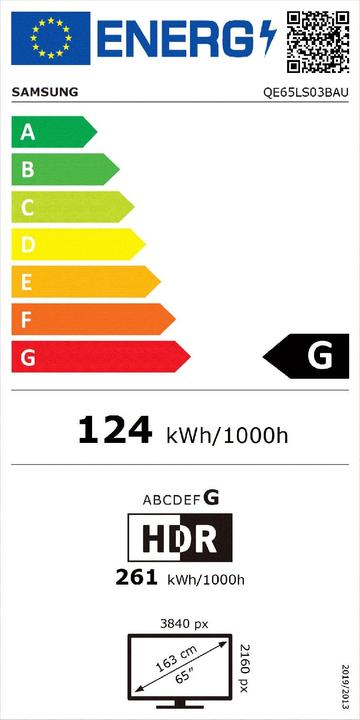 Etichetta energetica Samsung The Frame QE65LS03BAU (65", LS03B, QLED, 4K, 2022)