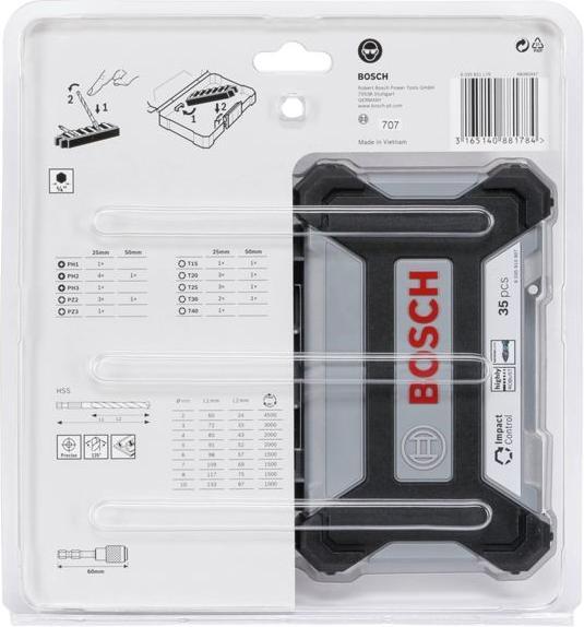 Produktbild Bosch Professional Zubehör 35-tlg. Impact Control HSS-Bohrer- und Schrauberbit-Set (6 mm, 7 mm, 5 mm, 3/8", 10mm, 8 mm, 3/4", 1/4", 2 mm, 1/2", 4 mm)