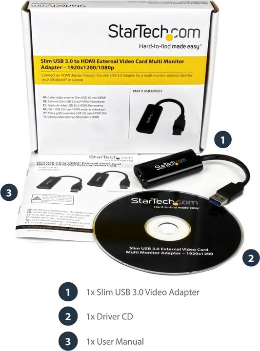 Produktbild StarTech Slim USB 3.0 HDMI Video Card (USB-A, 19 cm)