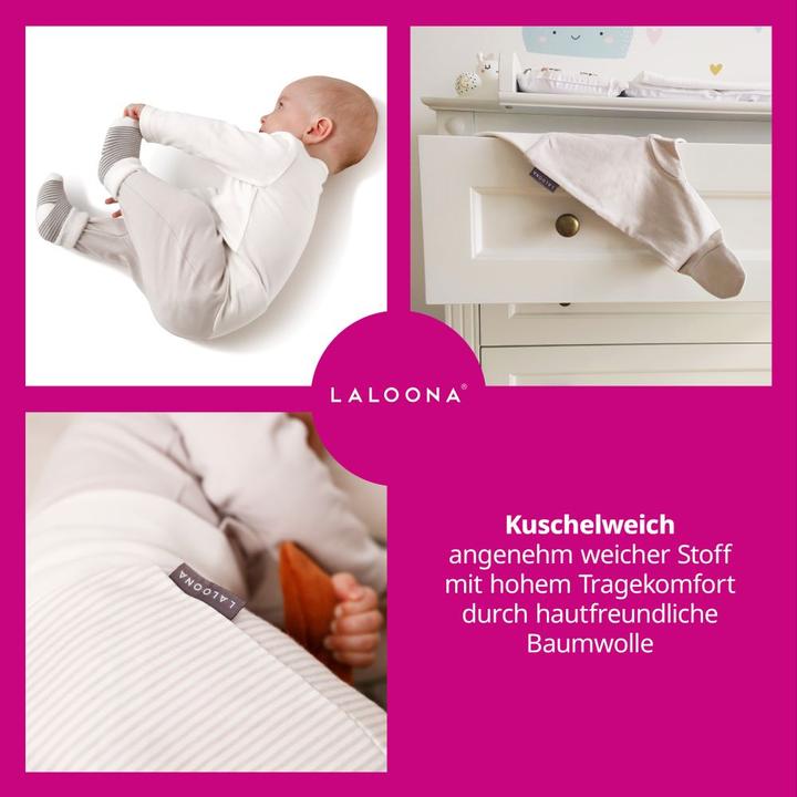 Actual product image La Loona LaLoona baby romper trousers 2-pack - Stripes - Light Taupe - (62)