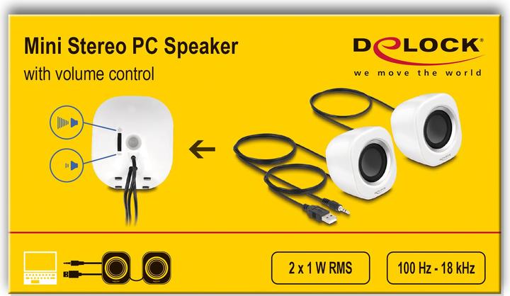 Produktbild Delock 27008 - Mini Stereo PC Lautsprecher mit 3,5 mm Klinkenstecker und USB Stromversor