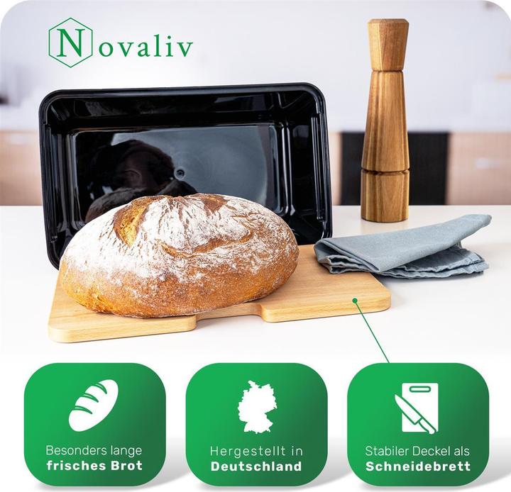 Actual product image Novaliv Brotkasten Plastik mit Deckel 32x20x16,5cm Dose für Brot Brotkasten Kunststoff