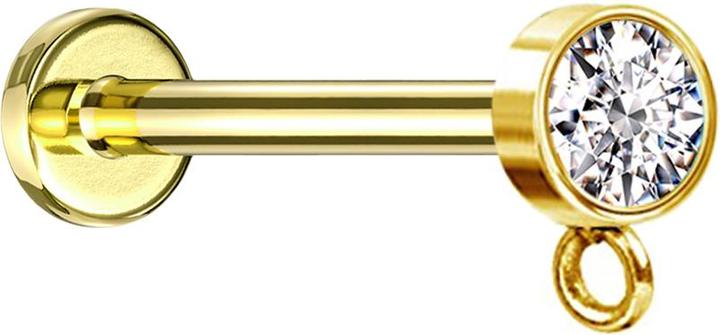 Actual product image Star Piercing Micro labret internal thread gold-plated with cylinder crystal silver ring for pendant (without brass, Surgical steel 316L)