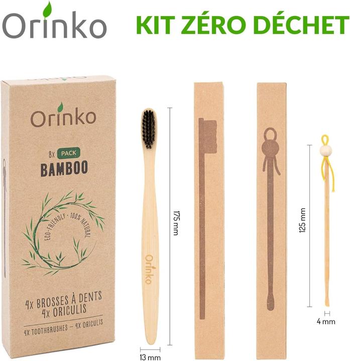 Produktbild Orinko Zero Waste Set 4 japanische Ohrenreiniger 4 Bambus Zahnbürsten (8 x)