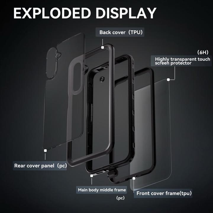 Immagine prodotto Redpepper Samsung Galaxy A16 - IP68 SAM Series Wasserdichtes Outdoor Case, schwarz (Samsung Galaxy A16)