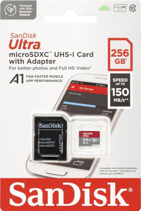 Immagine prodotto SanDisk Ultra mit Adapter (256 GB, microSDXC, U1, UHS-I)