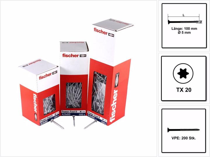 Produktbild Fischer PowerFast II 5,0x100 SK TX TG blvz 200 (200 Schrauben pro Stück)
