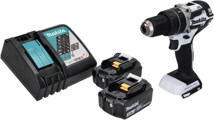 Actual product image Makita DHP 484 RF W Battery Impact Drill 18 V 54 Nm Brushless White + 2x Battery 3.0 Ah + Charger (Rechargeable battery operated)