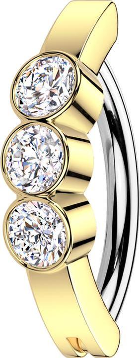 Actual product image Star Piercing Banana hinged gold-plated shield three round crystal silver (Brass, Surgical steel 316L)