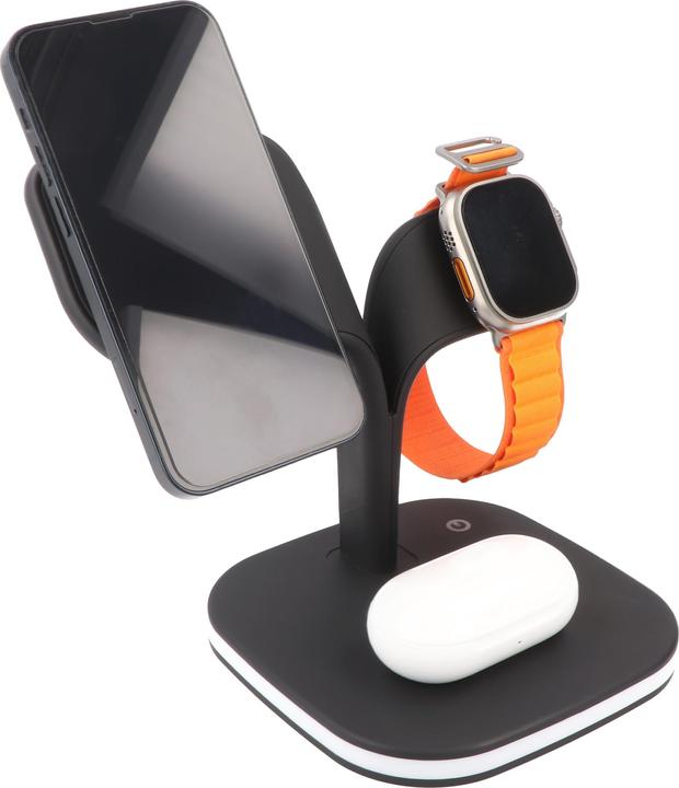 Produktbild AccuCell Kabellose 5in1 Qi-Ladestation schwarz für Smartphone Smartwatch und In-Ear-Kopfhörer
