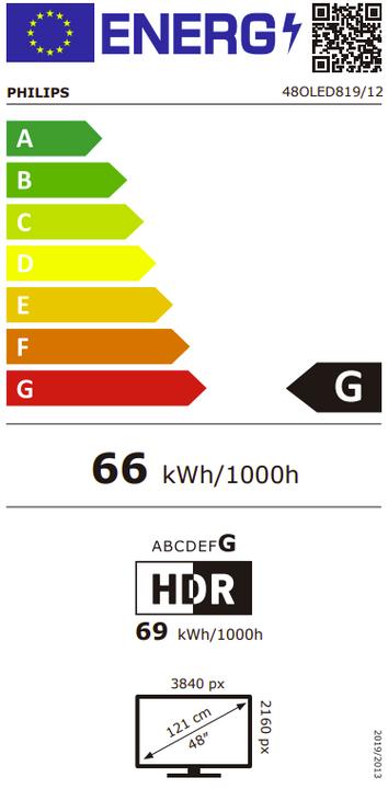 Label énergétique Philips 48OLED819/12 48" (121cm) TV OLED 4K Ambilight (48", OLED, 4K)