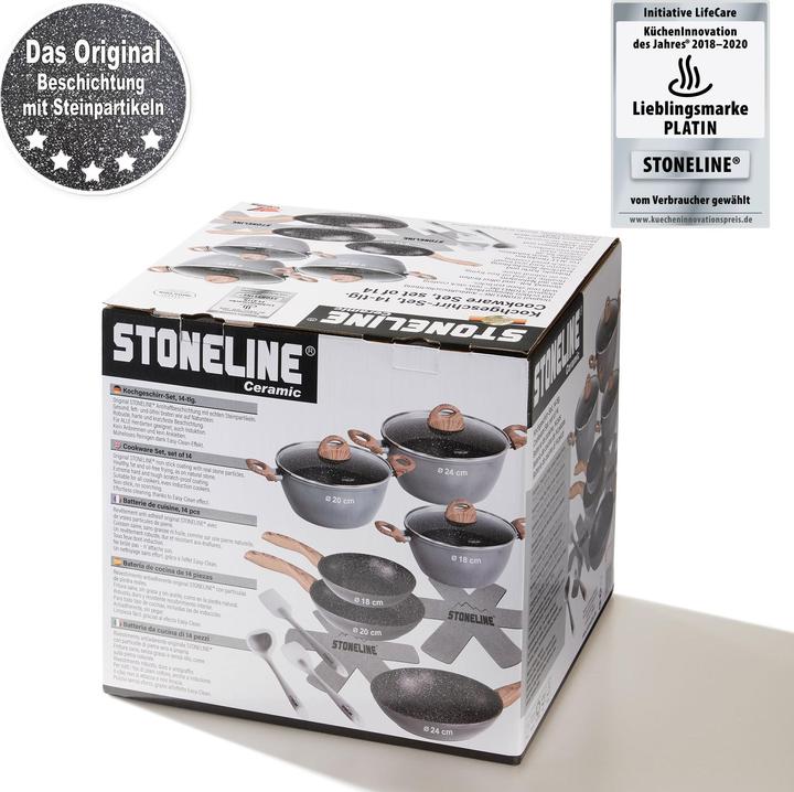 Produktbild Stoneline Back to Nature Kochgeschirr-Set, 14-tlg., Keramik-Beschichtung, mit Glasdeckeln (Pfannenset + Topfset, Aluminium)