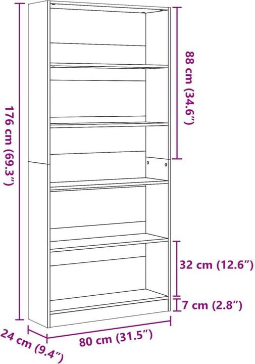 Immagine prodotto VidaXL Bücherregal Regal Standregal Büroregal Aktenregal Braun Eichen-Optik (80 x 24 x 176 cm)