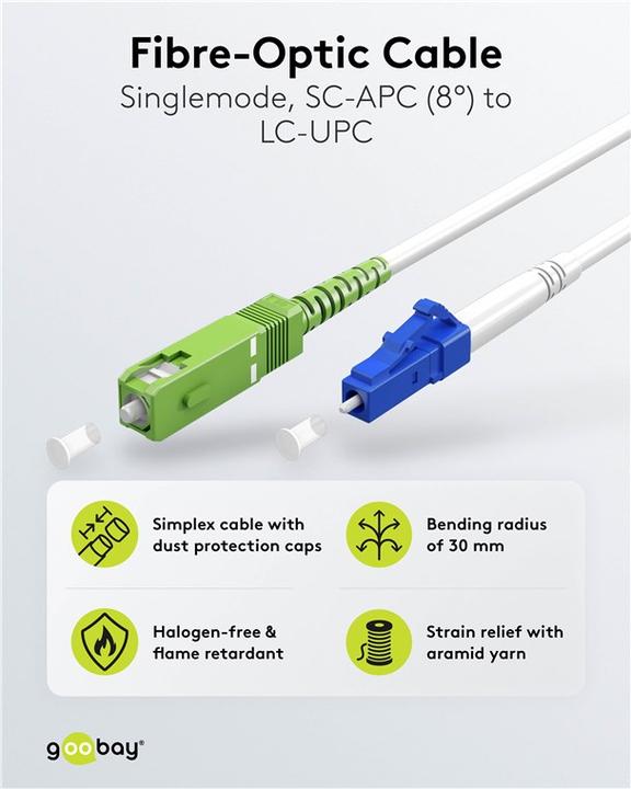 Productafbeelding Goobay Glasvezelkabel FTTH, singlemode OS2 Wit, wit Simplex, 5 m (S/UTP, CAT6, 5 m)