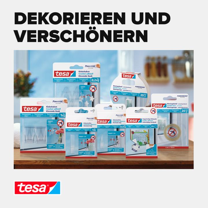 Actual product image tesa Adhesive hooks for glass, 1kg holding capacity, can be removed without a trace & reused, 2 hooks