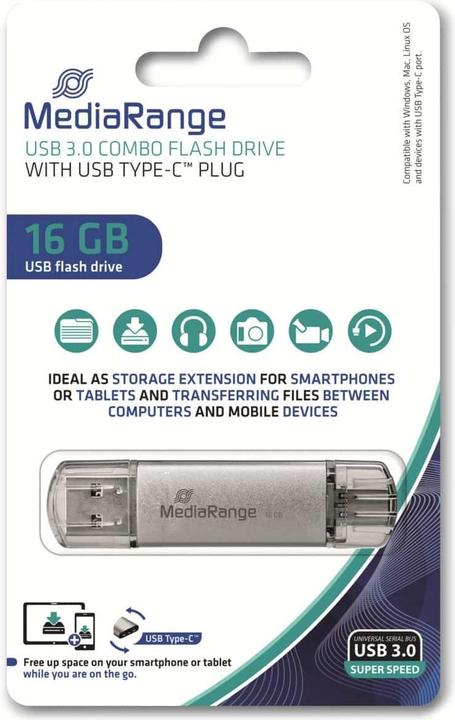 Immagine prodotto MediaRange Chiavetta USB da 16 GB combo con chiavetta USB Type-C da 16 GB (16 GB, USB 3.0, USB-A)