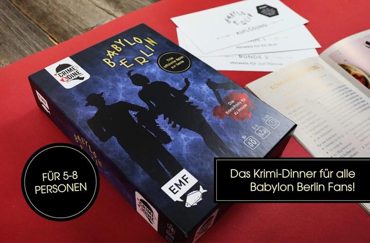 Actual product image Crime & Dine – Das Krimi-Dinner-Set: Babylon Berlin – Das offizielle Spiel zur Serie! (German, Business Elephant Paperdice Solutions GmbH, 2022)