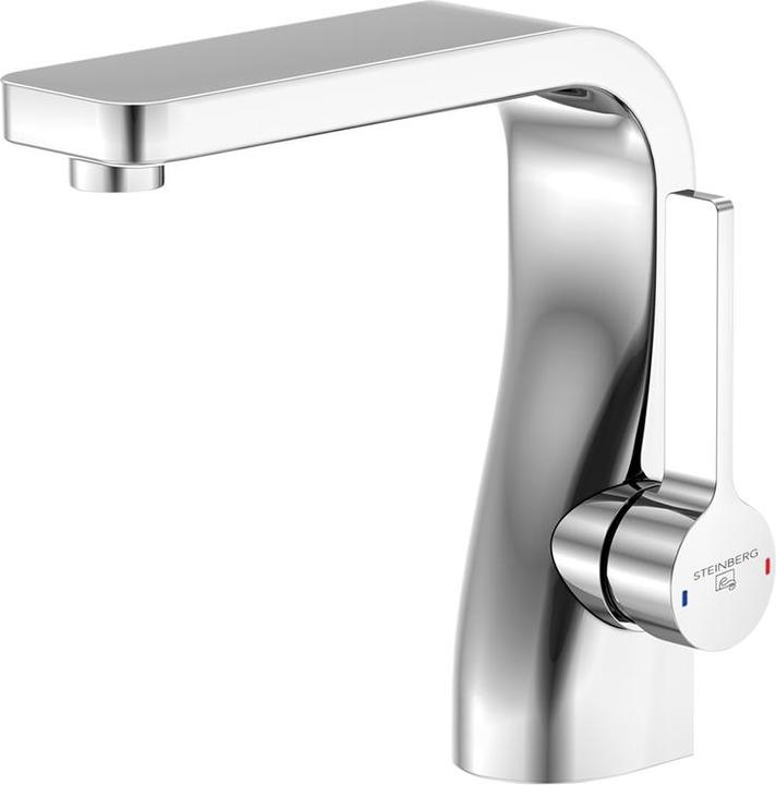 Steinberg 230 series basin mixer, side operated, with drain set, 140mm projection
