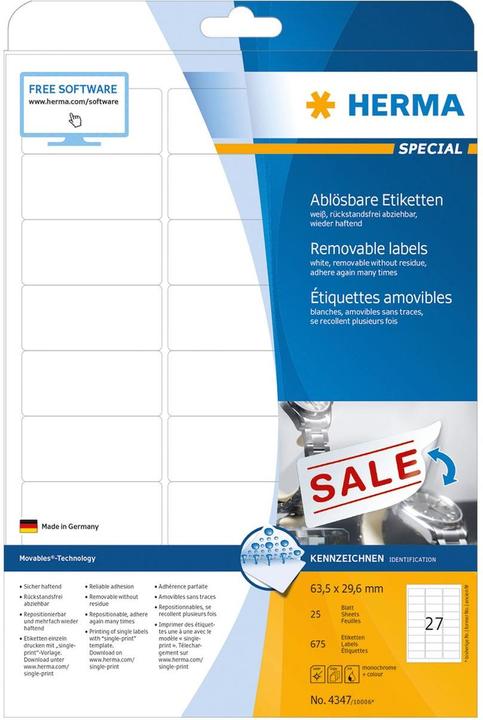 Actual product image HERMA A4 removable labels