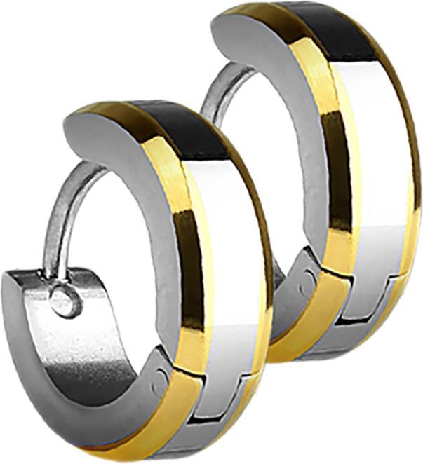 Produktbild Star Piercing Ohrring zum Klappen silber mit 2 goldenen Seitenstreifen (ohne Messing, Chirurgenstahl 316L)