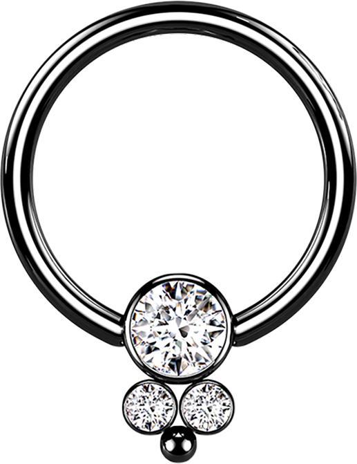 Immagine prodotto Star Piercing Anello con chiusura a sfera Disco nero con tre cristalli (Acciaio chirurgico 316L, senza ottone)